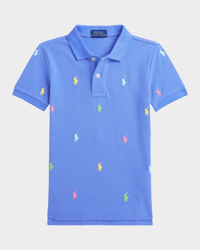 Boy's Multicolor Embroidered Pony Polo Shirt, Size 2-7